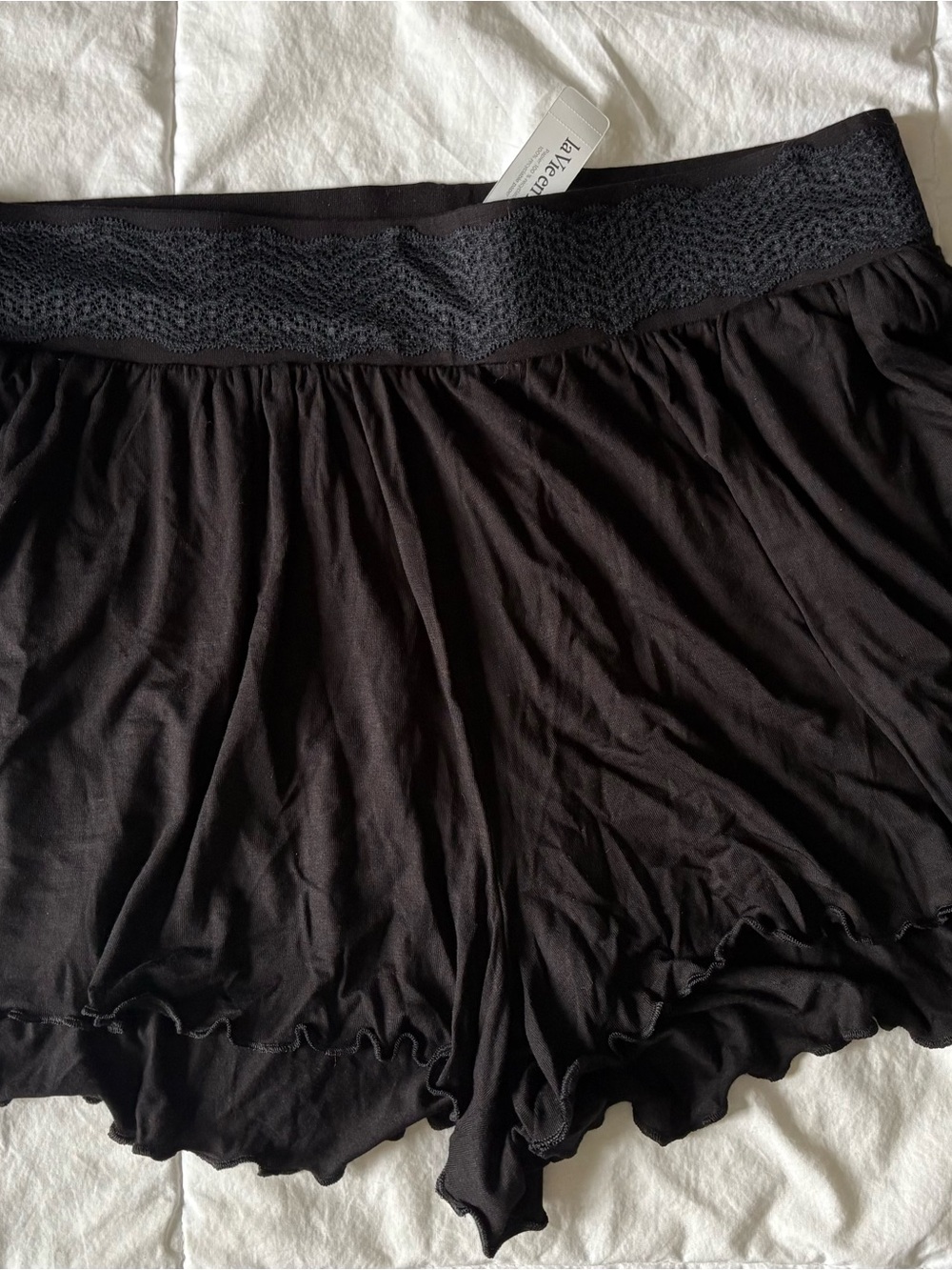 La Vie En Rose Black Lace-Waist Sleep Shorts